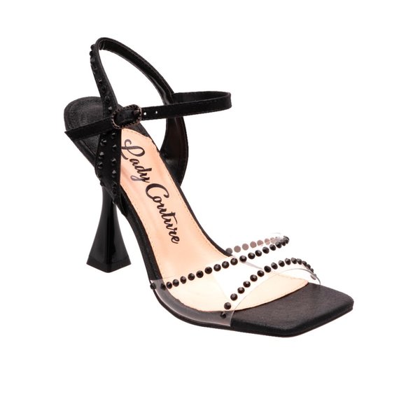 4 inch High Stiletto Metallic Heel Women Fashionable Comfortable Black Sandals - Picture 1 of 8